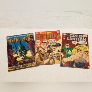 3 old comic books. Metal Man, Green Lantern & Sgt. Rock.